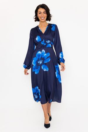 Long Sleeve Navy Print Alina Midi Dress