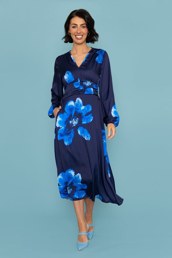 Carraig Donn Long Sleeve Navy Print Alina Midi Dress