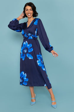 Carraig Donn Long Sleeve Navy Print Alina Midi Dress