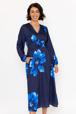 Carraig Donn Long Sleeve Navy Print Alina Midi Dress