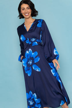 Carraig Donn Long Sleeve Navy Print Alina Midi Dress