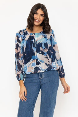 Carraig Donn Long Sleeve Navy Printed Blouse