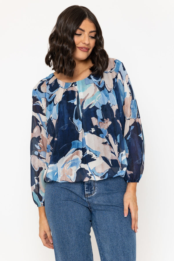 Carraig Donn Long Sleeve Navy Printed Blouse