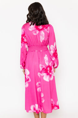 Carraig Donn Long Sleeve Pink Print Alina Midi Dress