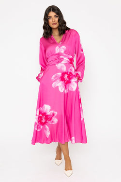 Carraig Donn Long Sleeve Pink Print Alina Midi Dress