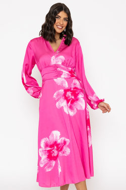 Carraig Donn Long Sleeve Pink Print Alina Midi Dress