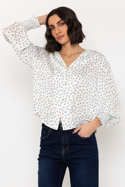 Carraig Donn Long Sleeve Printed Blouse With Pearl Buttons