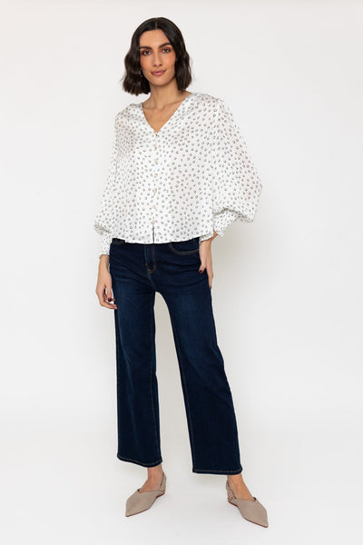 Carraig Donn Long Sleeve Printed Blouse With Pearl Buttons