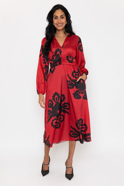 Carraig Donn Long Sleeve Red Alina Midi Dress