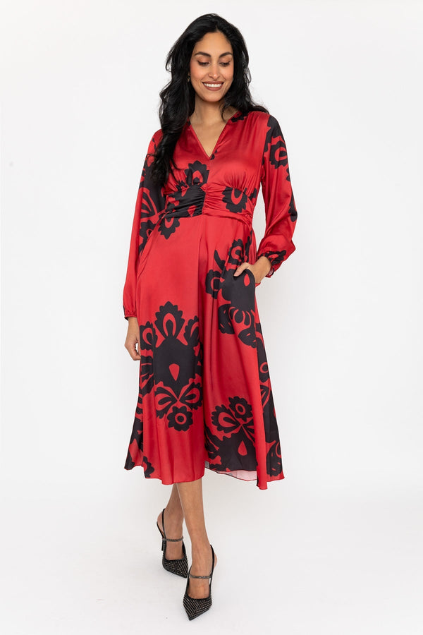 Carraig Donn Long Sleeve Red Alina Midi Dress