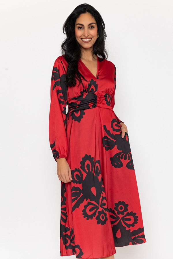 Carraig Donn Long Sleeve Red Alina Midi Dress