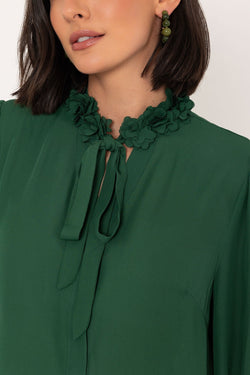 Carraig Donn Long Sleeve Ruffle Detail Blouse in Green