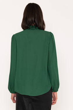 Carraig Donn Long Sleeve Ruffle Detail Blouse in Green