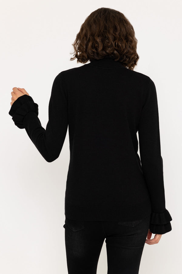 Carraig Donn Long Sleeve Ruffle Neck and cuffs Knit in Black