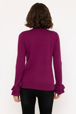 Carraig Donn Long Sleeve Ruffle Neck Knit in Burgundy