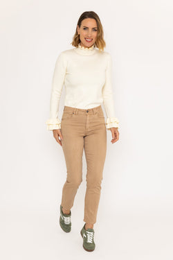 Carraig Donn Long Sleeve Ruffle Neck Knit in Ivory