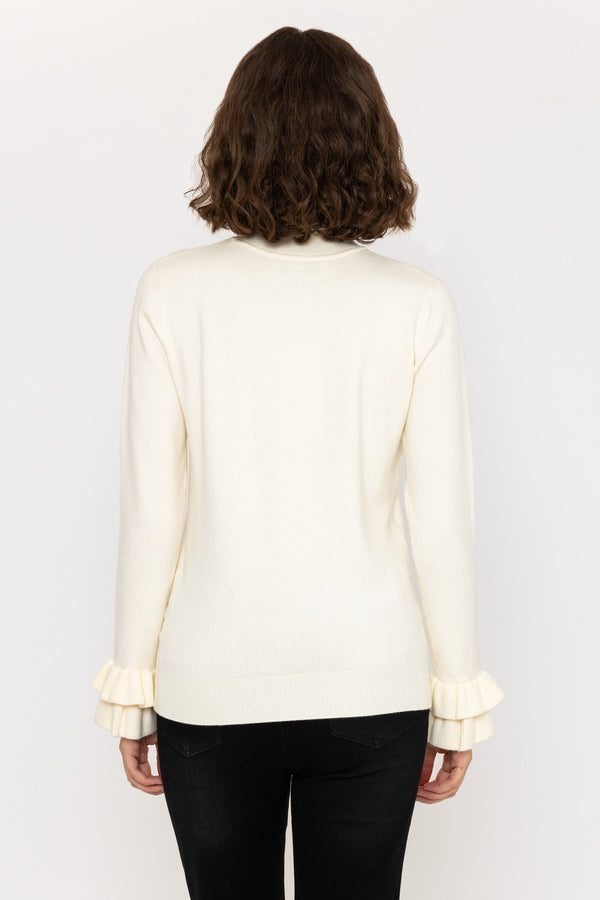 Carraig Donn Long Sleeve Ruffle Neck Knit in Ivory