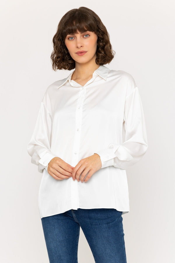 Carraig Donn Long Sleeve Satin Oversized Blouse in Ivory