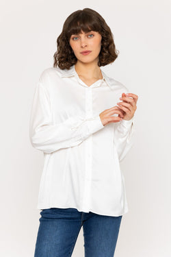 Carraig Donn Long Sleeve Satin Oversized Blouse in Ivory