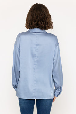 Carraig Donn Long Sleeve Satin Oversized Blouse in Light Blue