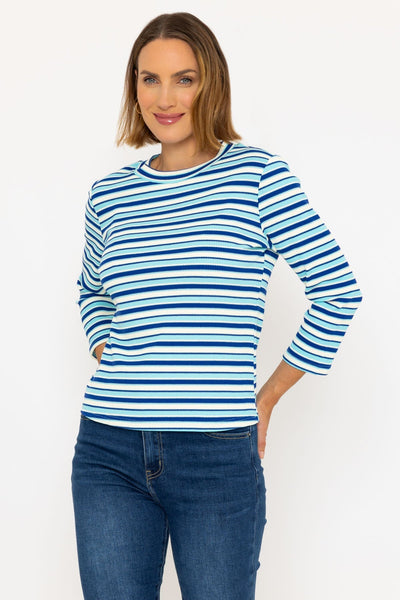 Carraig Donn Long Sleeve Textured Stripe Top in Blue