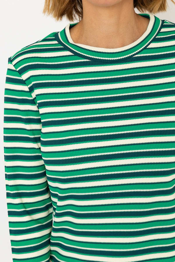 Carraig Donn Long Sleeve Textured Stripe Top in Green