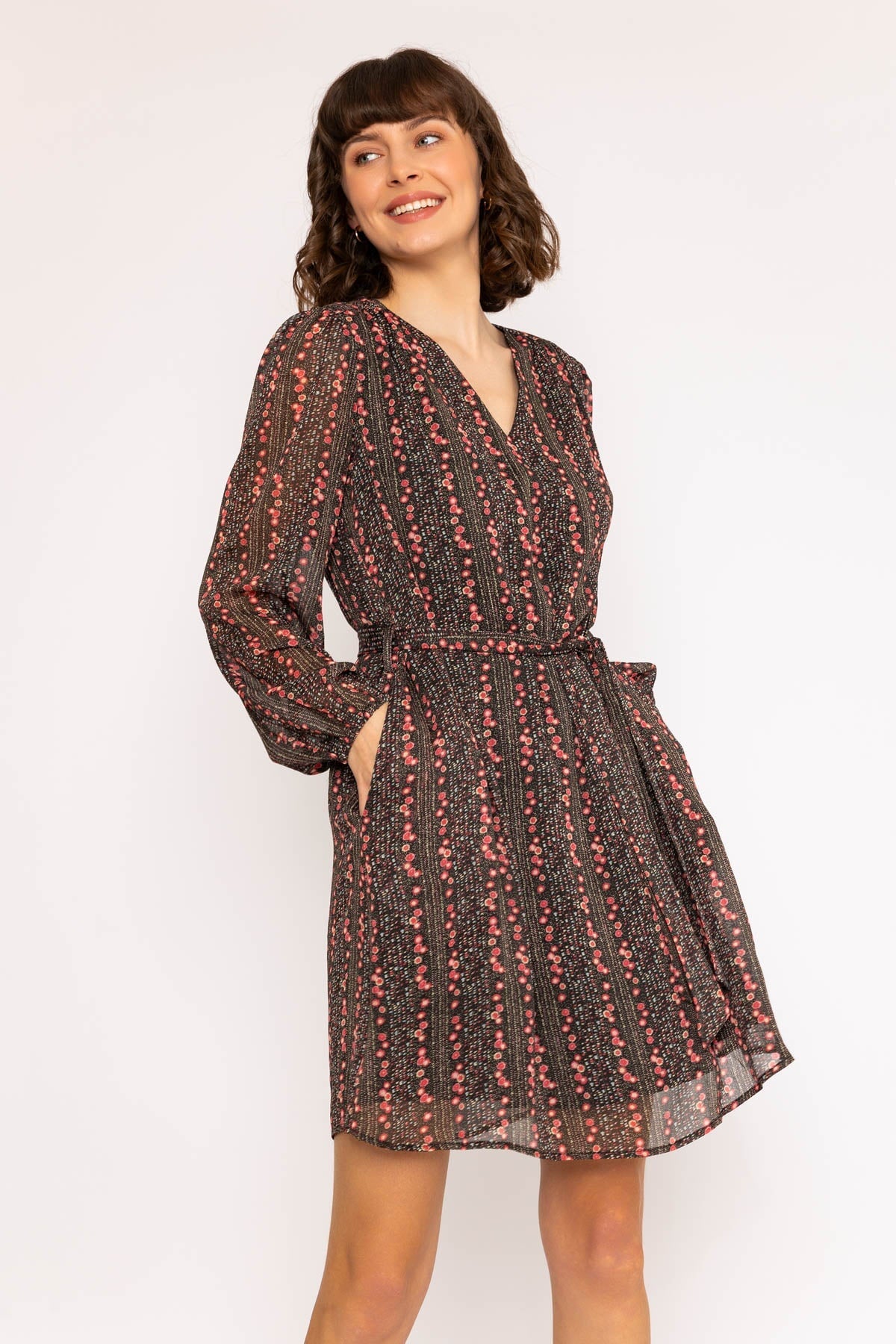 Long sleeve black floral midi dress best sale