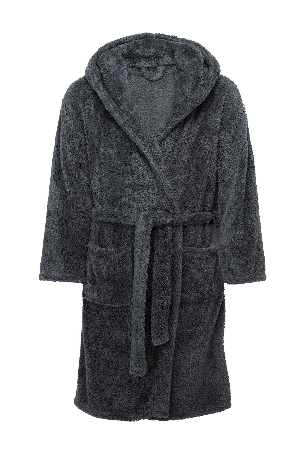 Mens Sherpa Hooded Fleece Robe in Charcoal Mens Dressing Gown