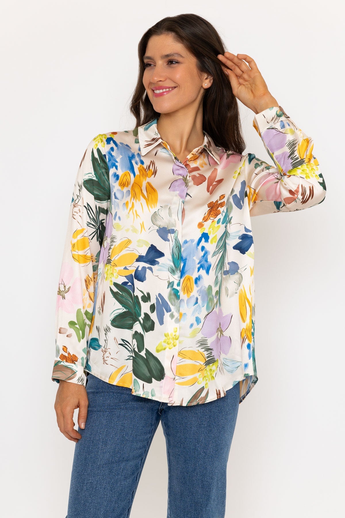 Multi Coloured Sateen Print Shirt