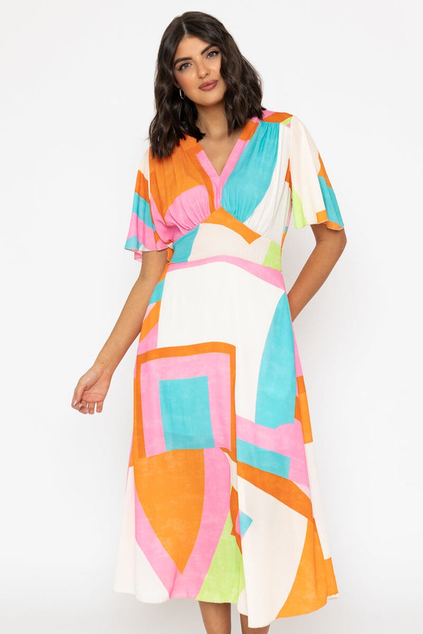 Carraig Donn Multicolour Print Short Sleeve Cliodhna Midi Dress