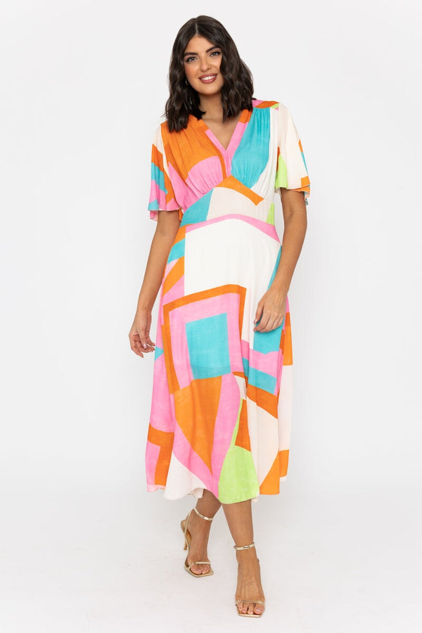 Carraig Donn Multicolour Print Short Sleeve Cliodhna Midi Dress