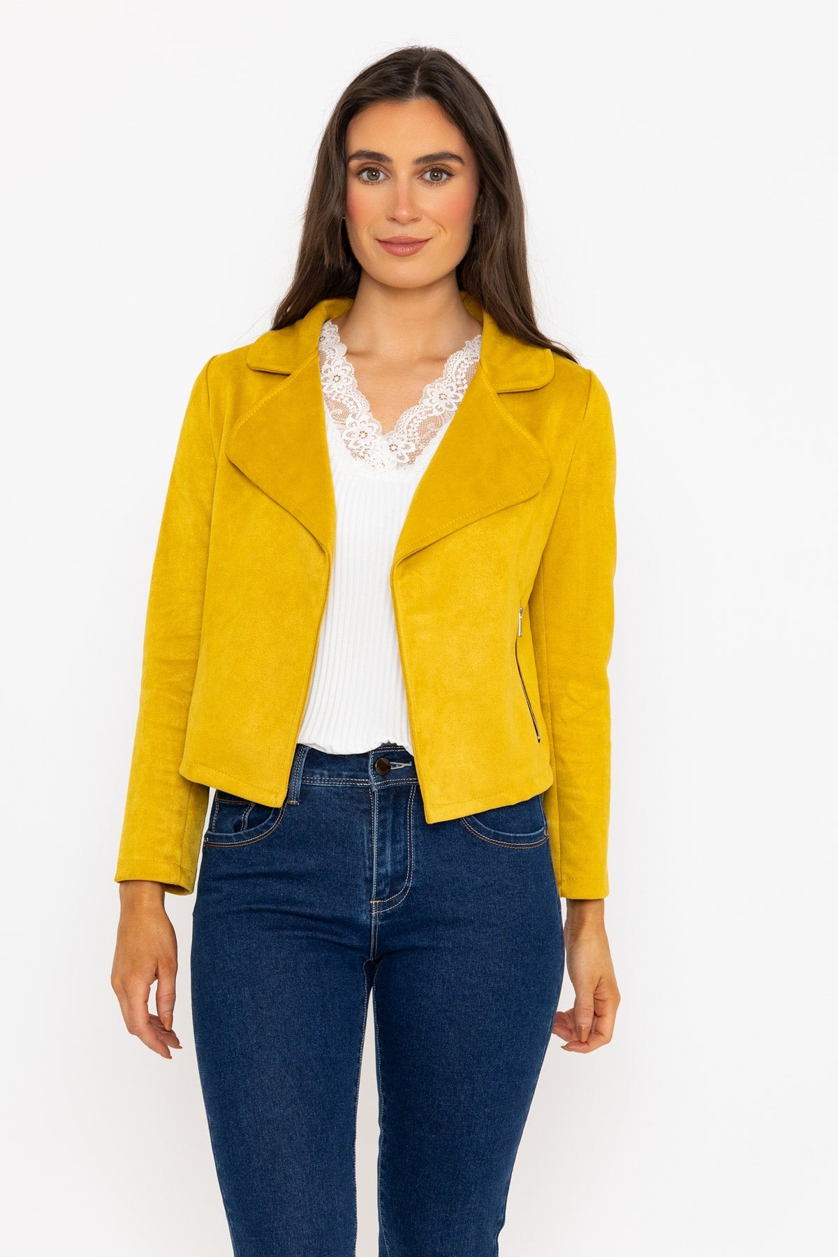 Mustard Yellow Suede Cover Up Jacket Ladies Jackets Carraig Donn