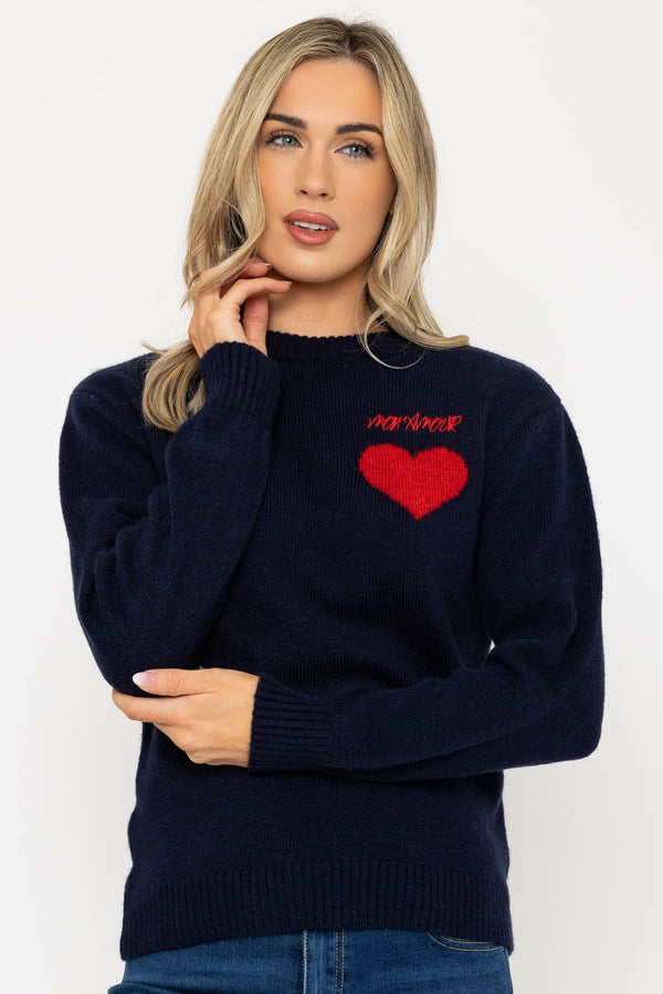 Carraig Donn My Love Heart Jumper in Navy