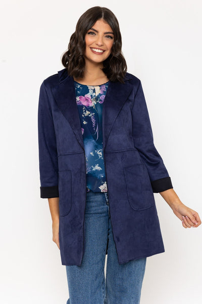 Carraig Donn Navy 3/4 Length Sleeve Suede Jacket