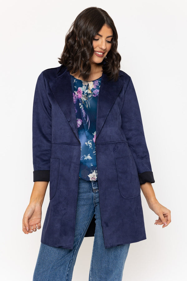 Carraig Donn Navy 3/4 Length Sleeve Suede Jacket