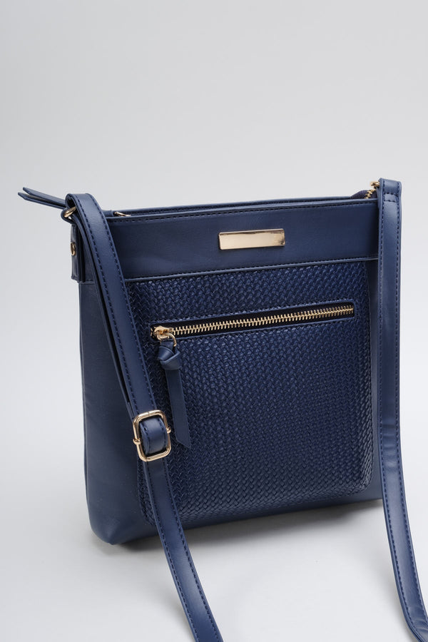 Carraig Donn Navy Classic Crossbody Bag With Woven Pocket