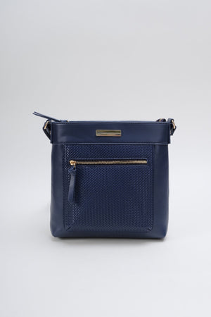 Navy Classic Crossbody Bag With Woven Pocket