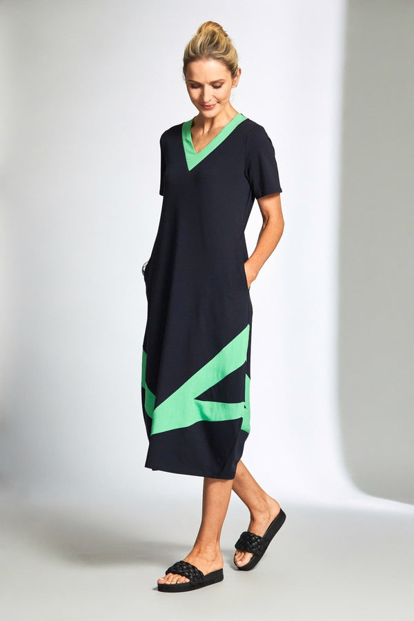 Carraig Donn Navy Colour Blocked Triangles Midi Dress