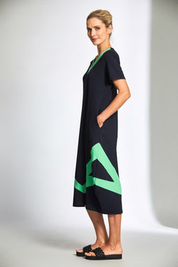 Carraig Donn Navy Colour Blocked Triangles Midi Dress