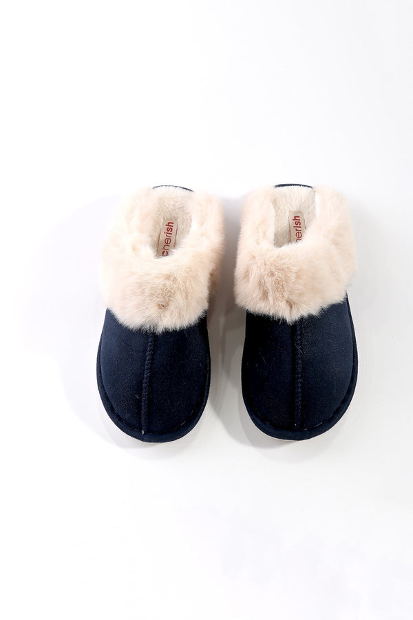 Carraig Donn Navy Faux Suede Mule Slipper