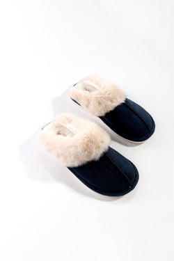 Carraig Donn Navy Faux Suede Mule Slipper