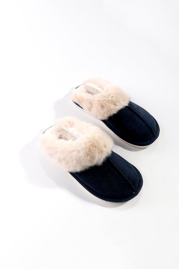 Carraig Donn Navy Faux Suede Mule Slipper