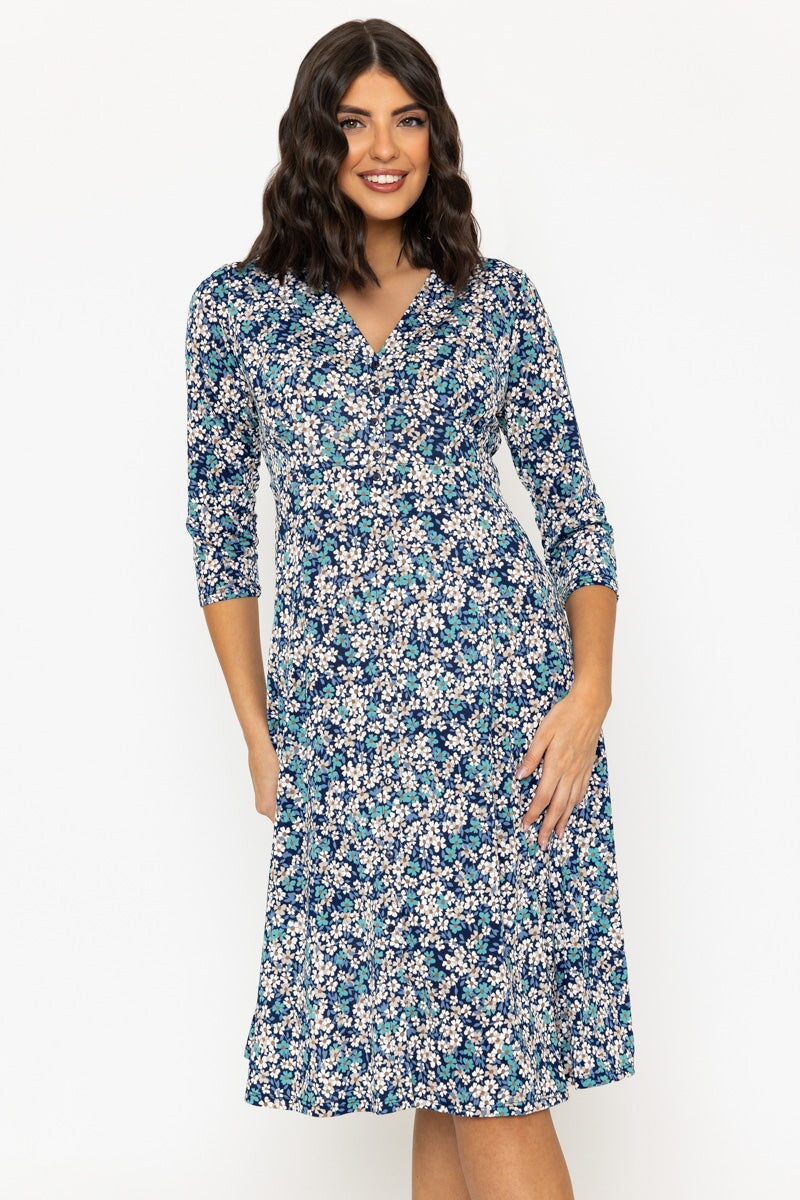 Navy Floral Print Angelina Midi Dress