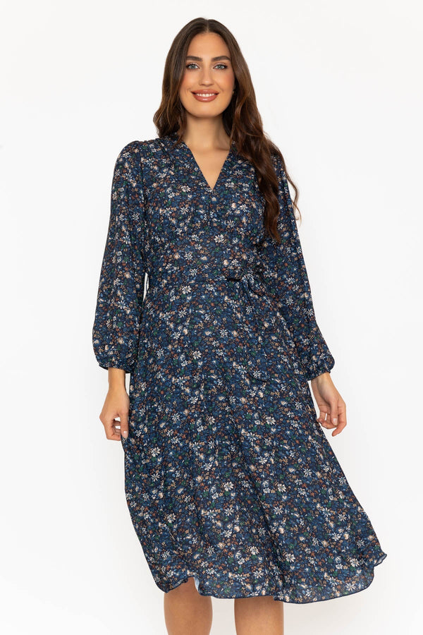 Carraig Donn Navy Floral Print Sinead Midi Dress