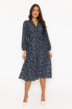 Carraig Donn Navy Floral Print Sinead Midi Dress