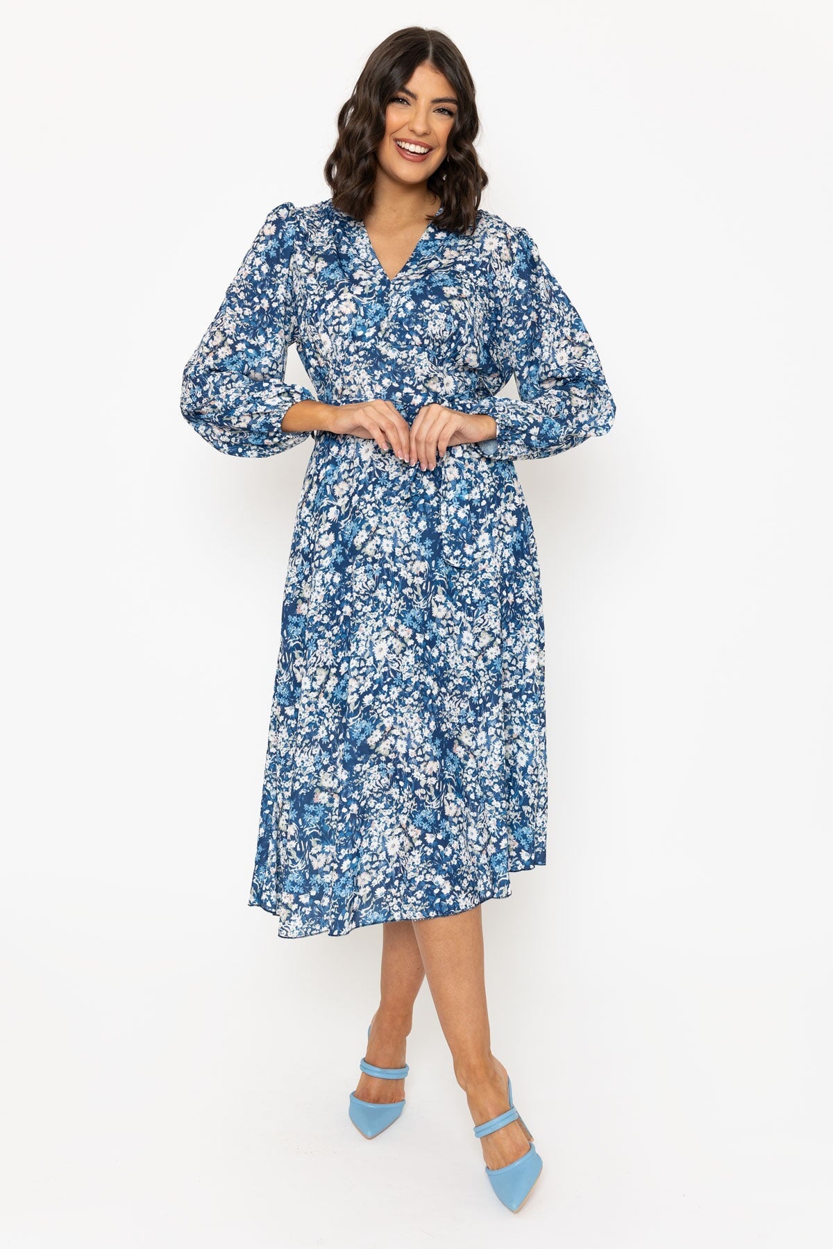 Navy Floral Print Sinead Midi Dress