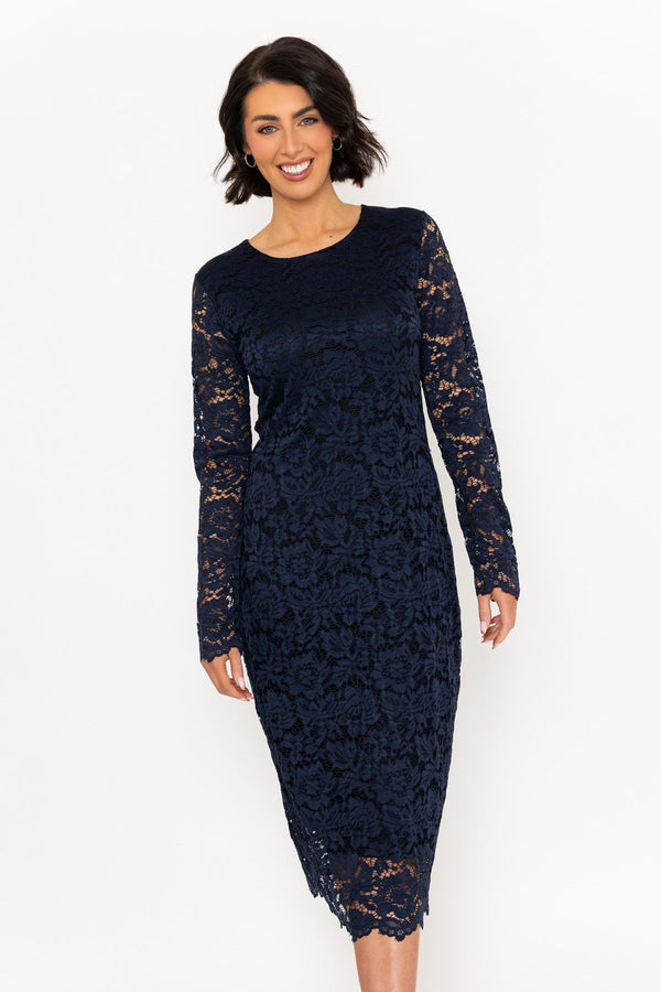 Carraig Donn Navy Lace Long Sleeve Midi Dress