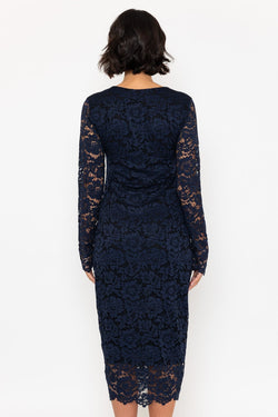 Carraig Donn Navy Lace Long Sleeve Midi Dress