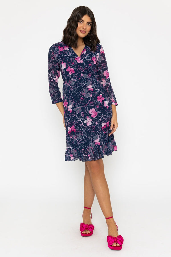 Carraig Donn Navy & Pink Roisin Knee Length Dress