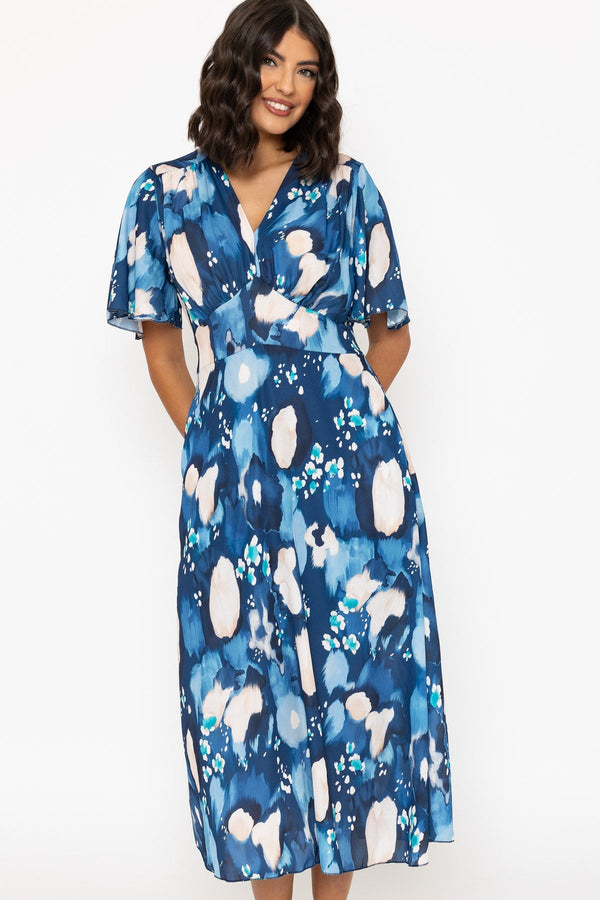 Carraig Donn Navy Print Short Sleeve Cliodhna Midi Dress